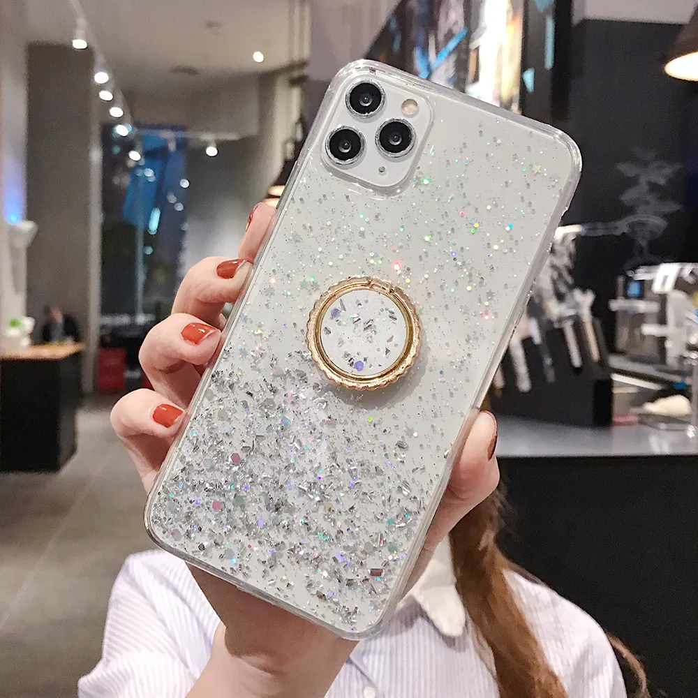 Gradient Glitter Telefon Case dla Huawei P40 P20 P30 Pro Lite Mate 30 20 Pro z uchwytem na pierścień palca miękka przezroczysta tylna pokrywa 4916787