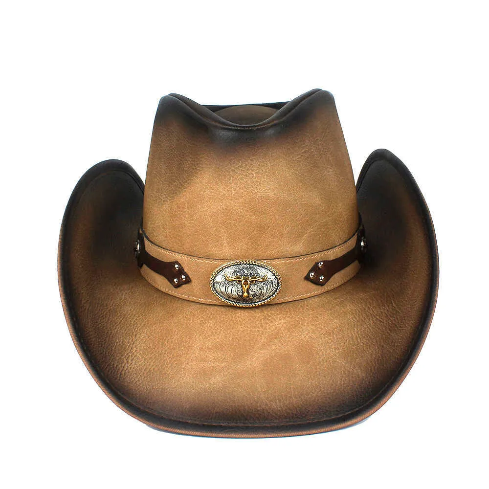 100 кожаная западная ковбойская шляпа для мужчин Fedora hat gentleman dad sombrero hombre Jazz Caps Size 5859cm Drop Q080511650849157912