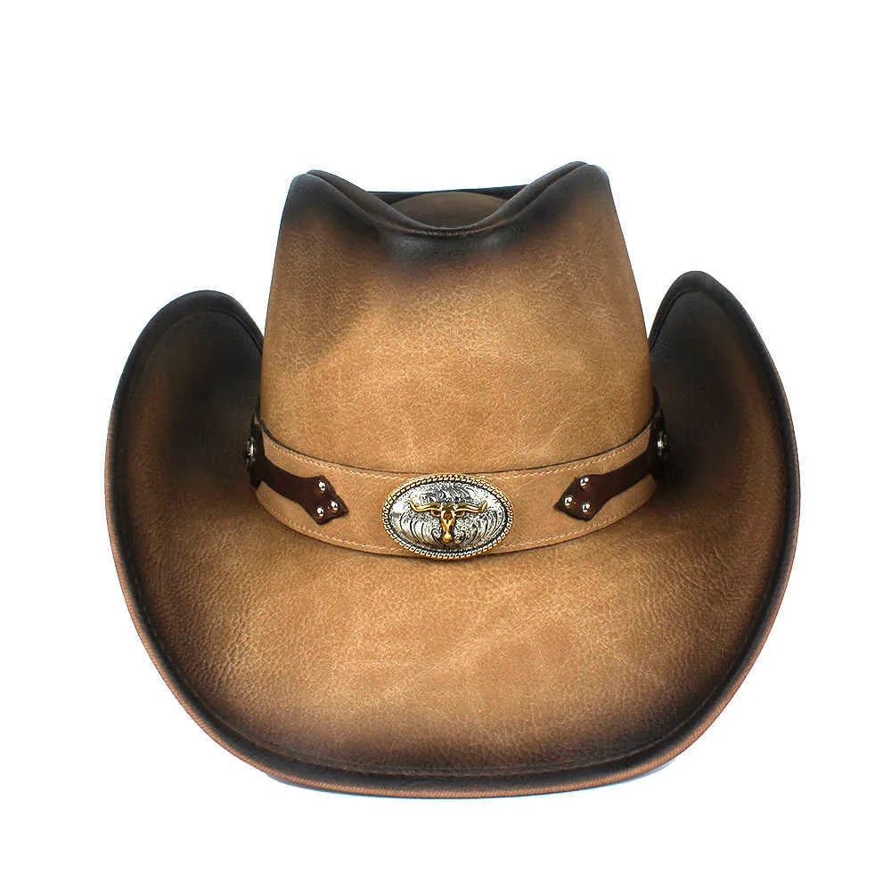 100 läder västerländsk cowboy hatt för män fedora hatt gentleman pappa sombrero hombre jazz mössor storlek 5859 cm drop q080511650846262809