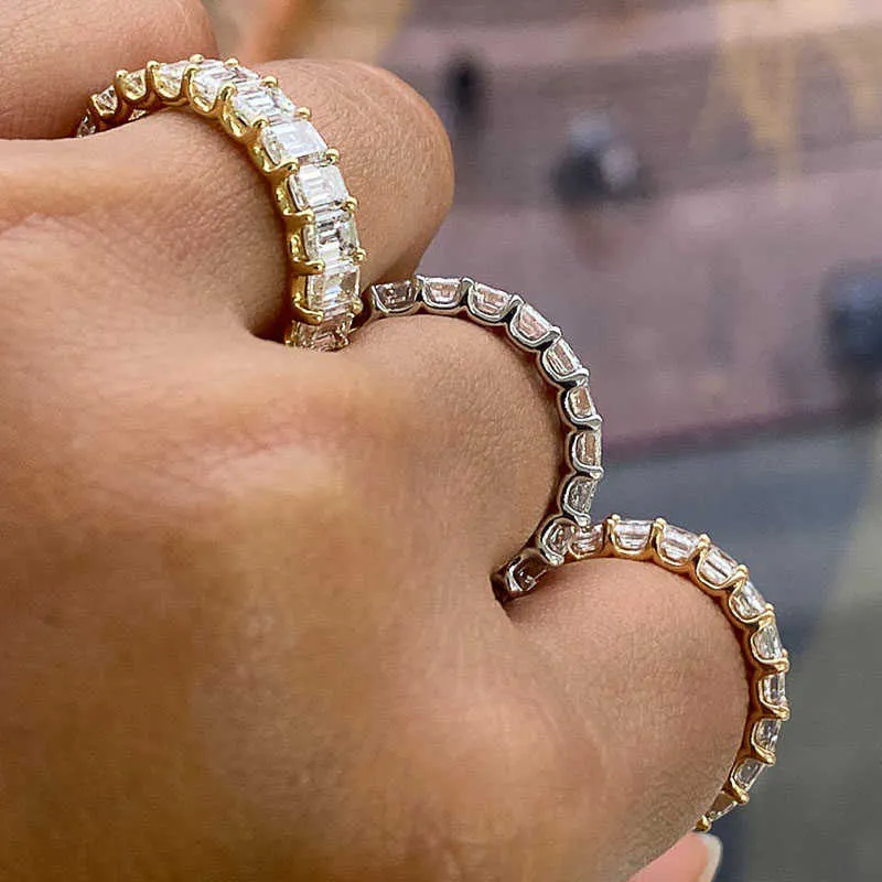 Huitan luxe Micro pavé carré cubique zircone promesse amour anneaux pour les femmes fiançailles mariage bijoux H livraison directe anneau