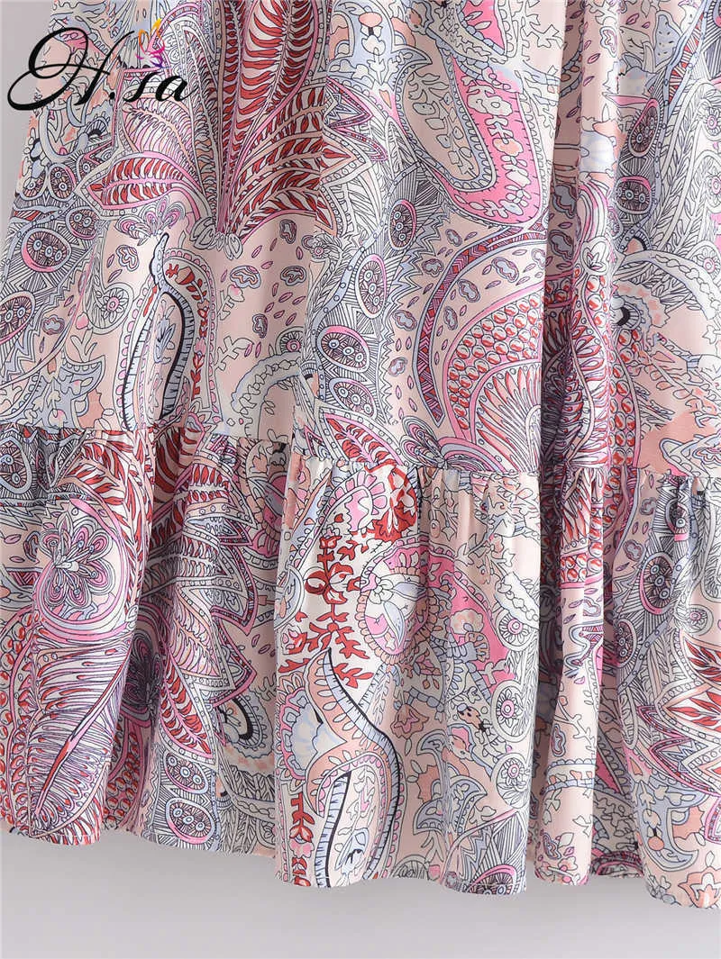 Hsa Floral Print Dress Femmes Taille Haute Plissée Longue Robe D'été À Manches Courtes Floral Imprimé Bohème Longue Maxi Robes 210716