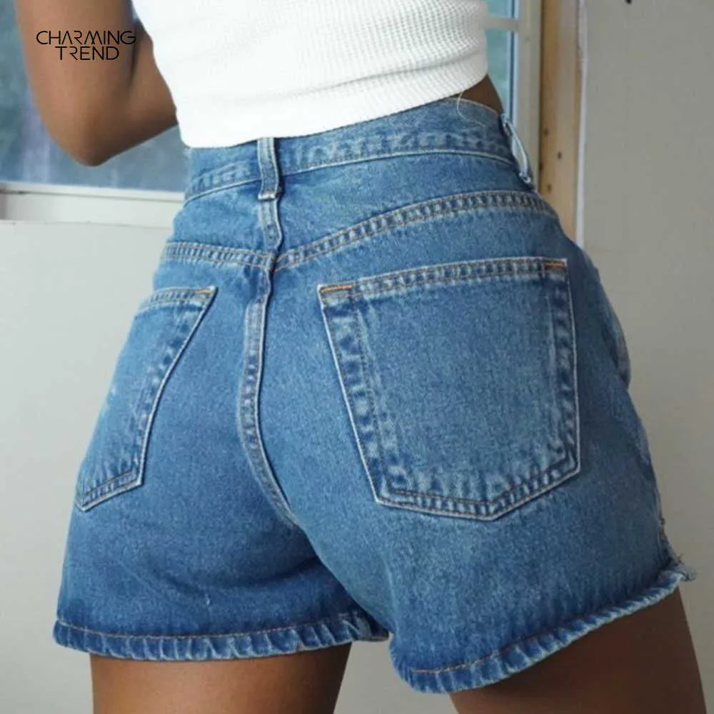 Été femmes jean Denim Shorts mode Sexy femme Vintage maigre Streetwear taille haute 210714