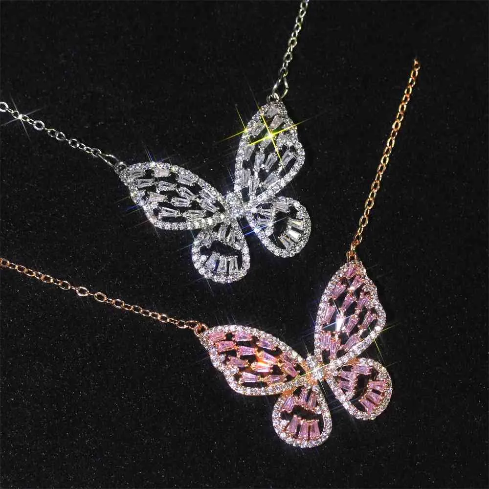 Conjunto de joyería para mujer, collar con alas de mariposa huecas de hadas, anillo, pendientes, cadena de clavícula de circón, 3 piezas