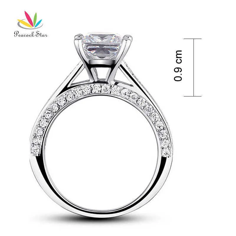 PEACOCK STAR 925 Sterling Silver Wedding Anniversary Engagement Ring 1 5 CT Princess Cut Smycken CFR8009 Y0723308U