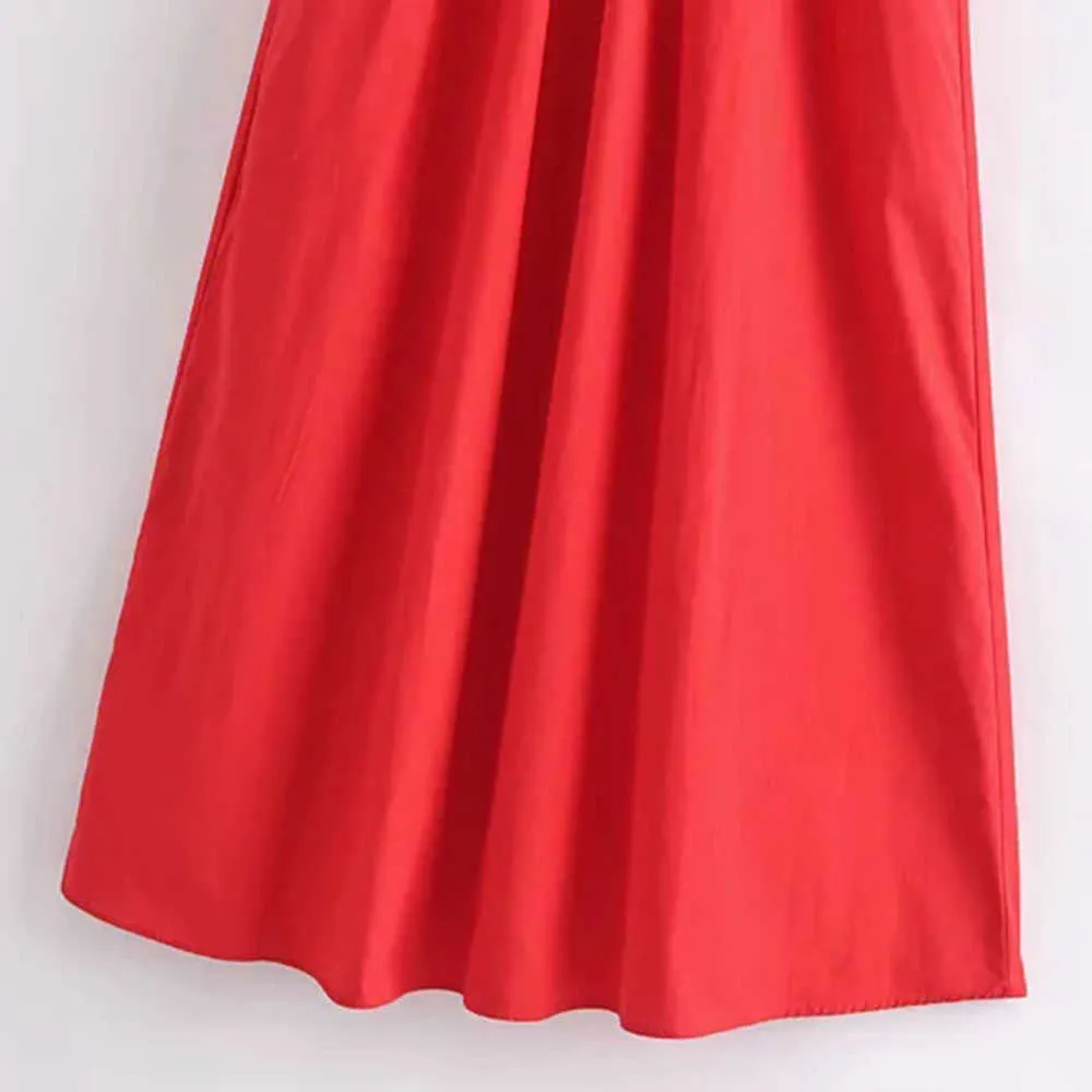 Verão za mulheres vestido moda oco bandage vermelho midi mulher shuff manga elegante festa longo es robe 210531