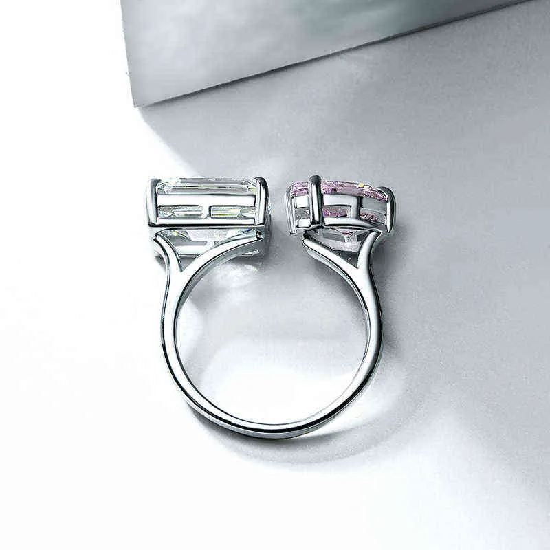 Oevas 100% 925 Sterling Silver 7 * 10mm Pêra-de-rosa Pêra Alta Alta Carbono Diamante Anéis para Mulheres Espumante Partido de Casamento Fino Jóias 211217