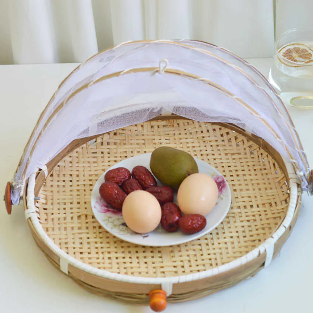 Food Serving Tent Basket Fruit Vegetable Bread Cover Storage Container Outdoor Picnic Mesh Dustpan 210609