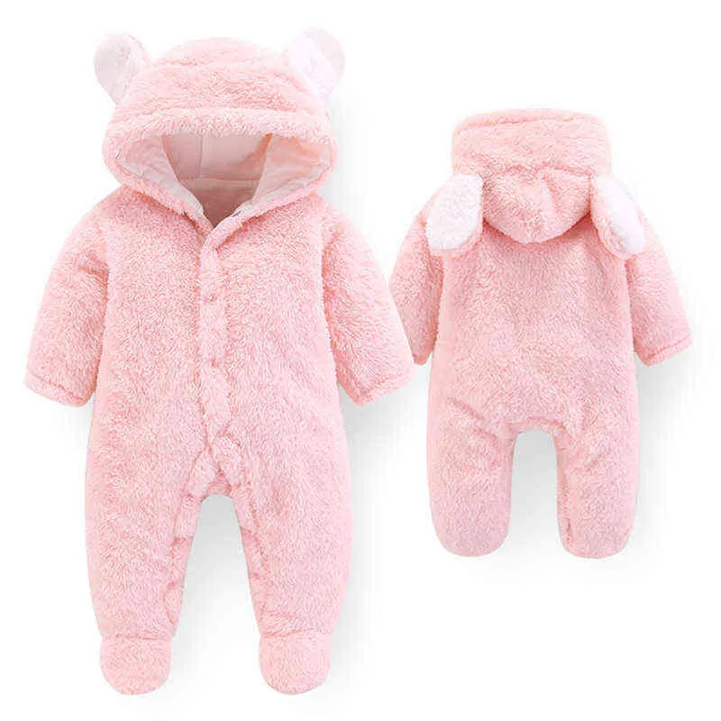 2styles född baby vinter hoodie kläder polyester spädbarn flickor rosa klättring vår outwear rompers pojke jumpsuit 211229