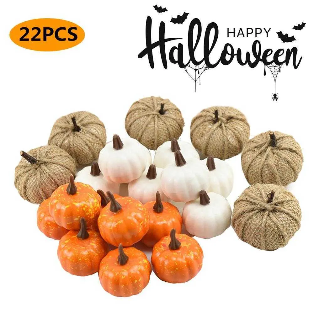 Konstgjorda vita gula pumpor och burlap pumpor Thanksgiving Assorted Faux Harvest Pumpkins Multipurpose Dekorativ Pumpkin Y0829