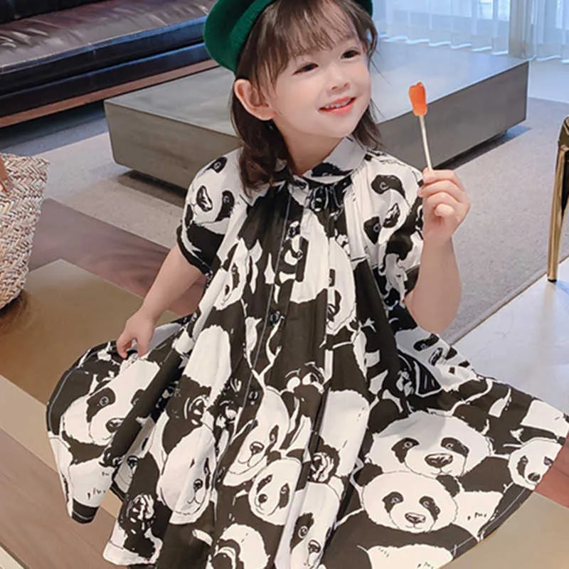 Summer Kid Clothes Girl Children Cartoon Animal Panda Print Dress For s 210528