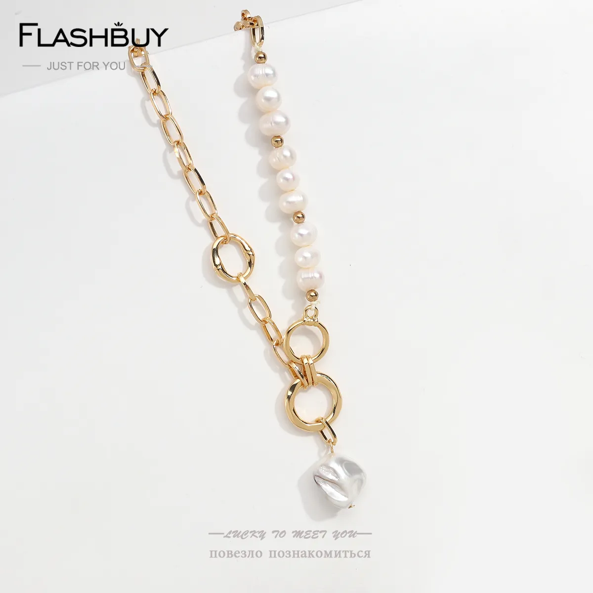 Flashbuy – colliers avec pendentif en perles d'eau douce naturelles irrégulières pour femmes, chaîne épaisse, cercles, collier de perles baroques élégant
