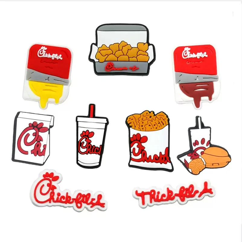 Wholwsale Fast Food Chick Fil A Croc Charms für Schuhschnallen-Dekoration, Party-Geschenk