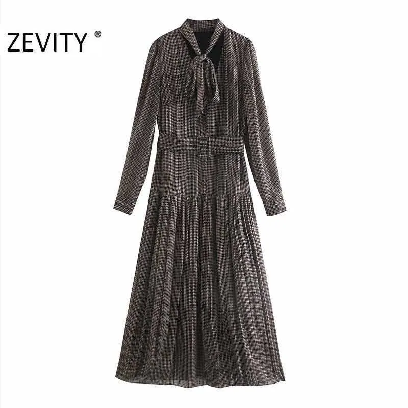 ZEVITY Women Vintage Floral print sashes long Shirtdress Ladies v neck bow tied hem pleated Vestidos Chic autumn Dresses DS4517 210603