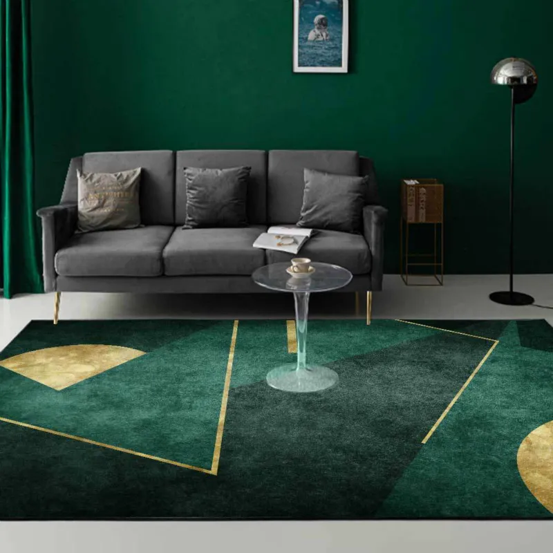 Luz de lujo esmeralda verde oscuro Simple dorado geométrico sala de estar dormitorio alfombra de noche alfombra de piso personalización 210301