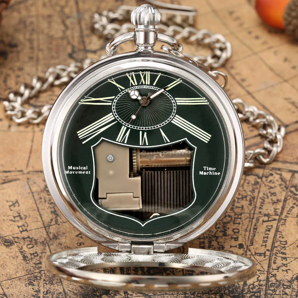 Transparent glas musikaliska fickklocka Swan Lake Melody Music Antique Pendant TimePiece Vintage Quartz Es Gift 211013287n