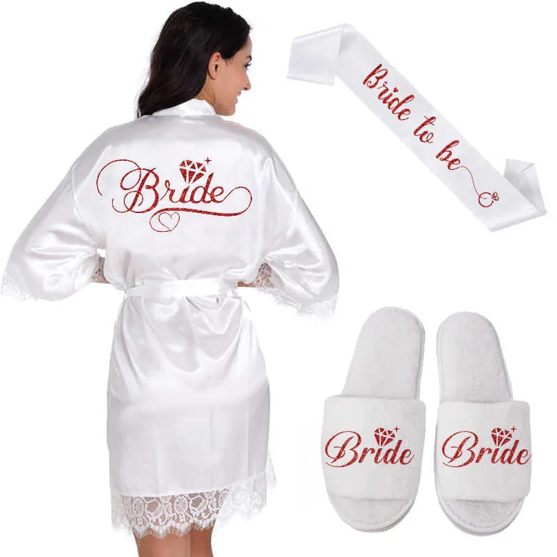 Bruid robe kant kimono vrouwen bruiloft smaid s bachelorette voorbereiden 210924