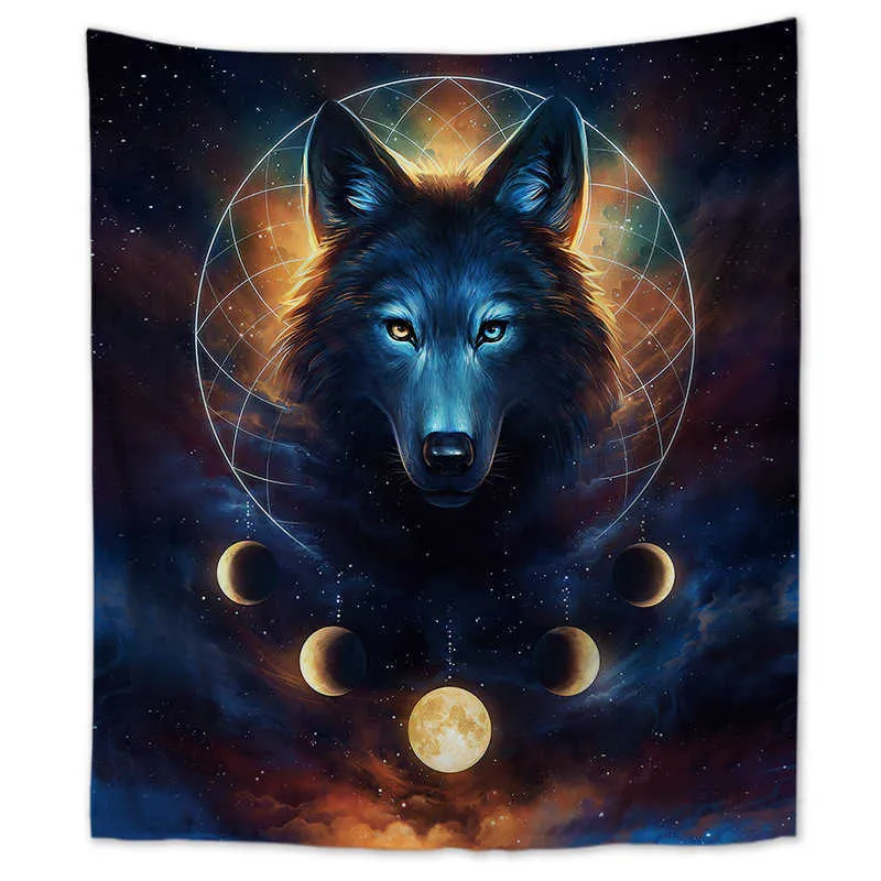 Cilected 3D Wolf Tapestry Wall Hanging Polyester Thin Boho Style Shop Dream Net Printing Tapestry vardagsrum sovrum dekoration 25809630