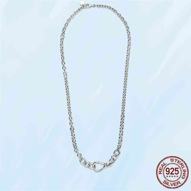 Collar de cadena con nudo infinito grueso de Plata de Ley 925 auténtica Original, compatible con dijes originales, joyería 317i8673903