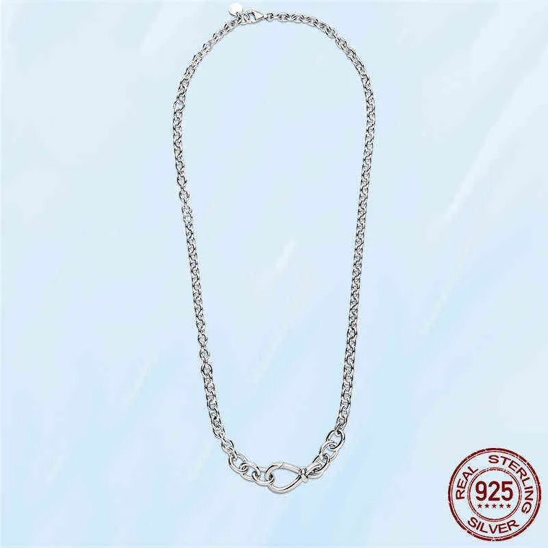 Originele echte 925 Sterling zilveren dikke infinity knoop ketting ketting fit originele charmes sieraden317I5938221