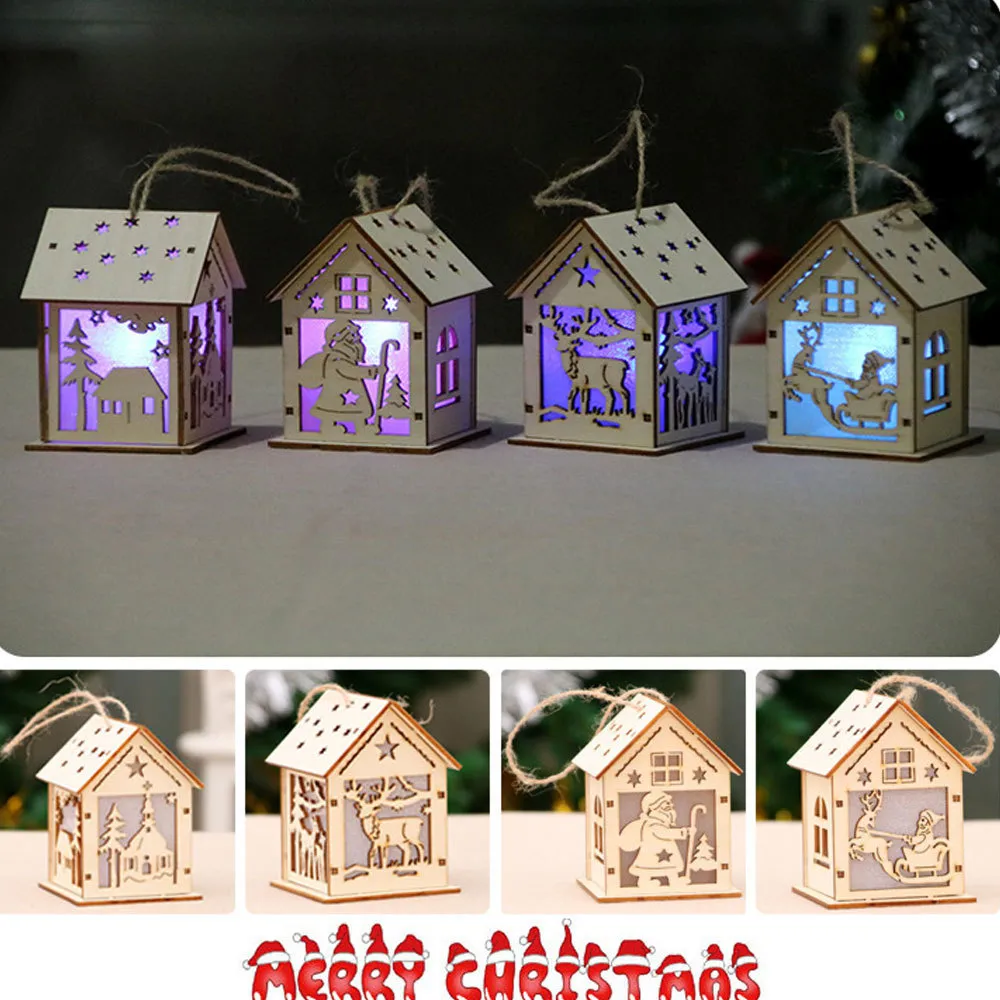 Festival LED Light Wood House Décorations d'arbre de Noël pour la maison Belle décoration de fenêtre de cadeau de bricolage en bois illuminé Y201020