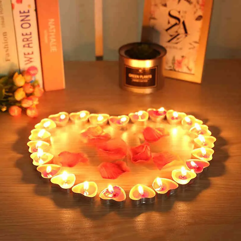 50 unids/caja de velas candelitas con forma de corazón de amor, vela pequeña sin humo para decoración KTV de propuesta de confesión del Día de San Valentín