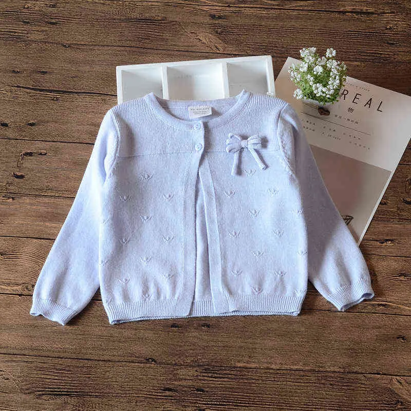 Spring White Girls Outerwear 100 Cottton Cardigan Sweater Kid Jacket Children Clothes For 1 2 3 4 5 Years Old 185061 211104249G5678147