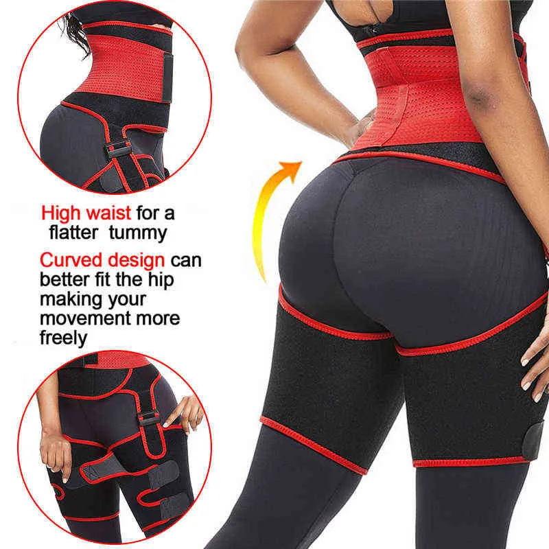 3 in 1 waist and thigh trimmer Double Compression Belt Leg Support Sweat Sauna Effect Neoprene Waist Trainer Butt Lifter Workout 211229