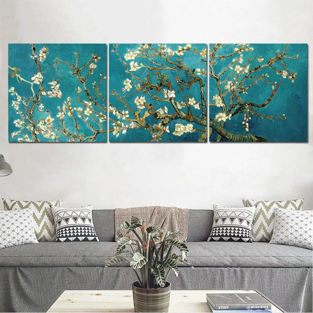 Van Gogh Famosa Pittura A Olio Mandorlo in Fiore Riproduzione Tela Wall Art Stampe Fiore Poster Immagini La Decorazione Della Stanza 210310