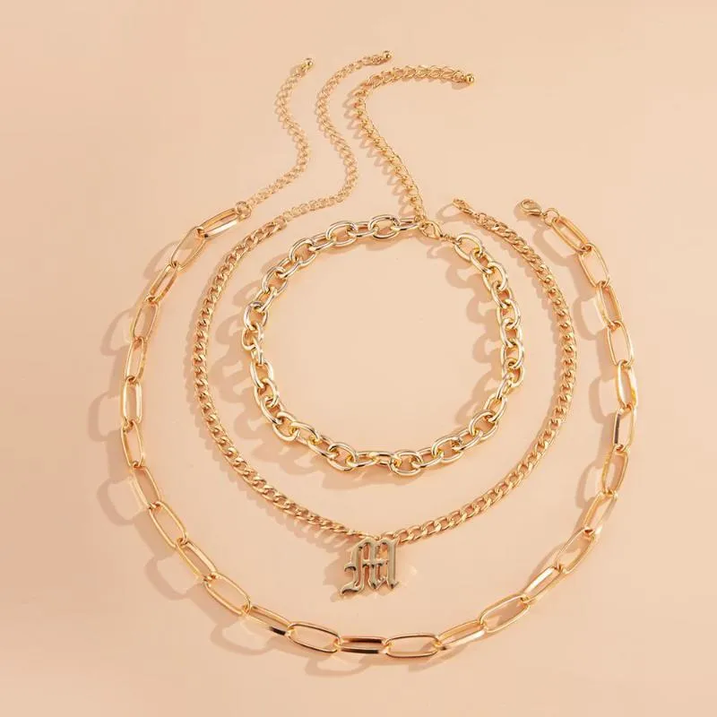 Ожерелья с подвесками Lacteo, винтажное ожерелье с буквой М для женщин, многослойное колье с перекрестной цепочкой в стиле стимпанк, подарки на год Jewelry241Q
