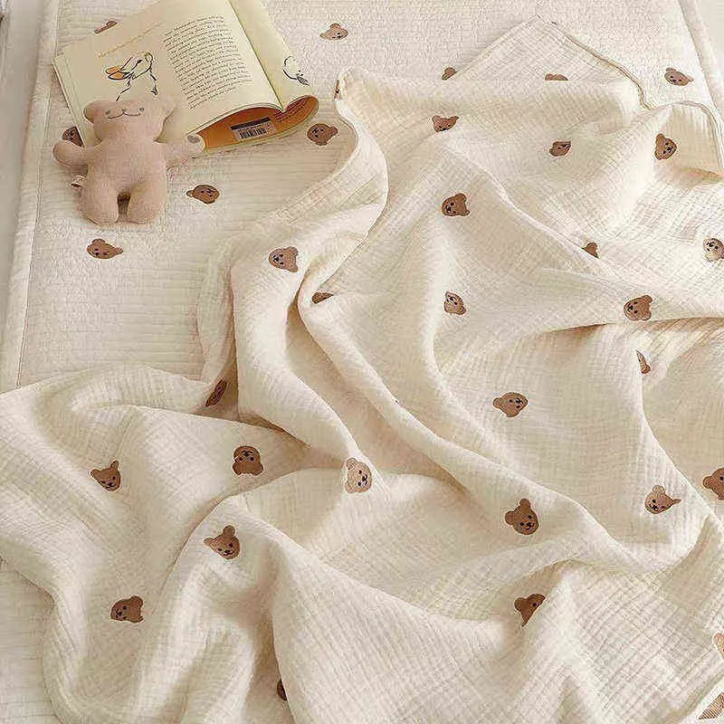 MI Ins born Korean Bear Embroidery Kids Sleeping Blanket Cotton Bedding Accessories 220209