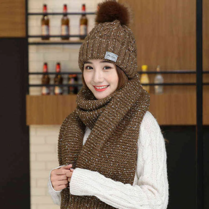 Fourrure pompon femme tricoté chapeau écharpe hiver chaud enfants pour filles garçons deux pièces ensemble bonnet en gros 211119