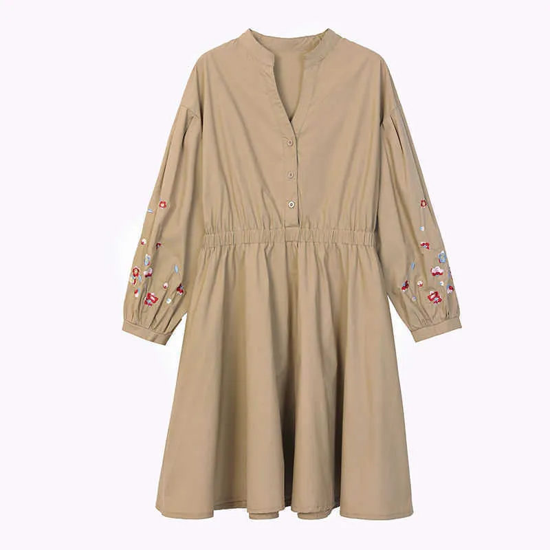 Grande vente printemps/été mode décontracté robe ample élégante grande taille lanterne manches brodées femmes 210615