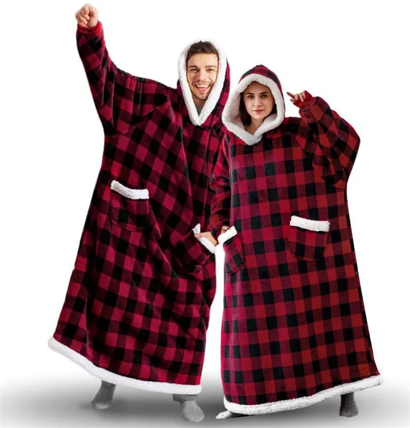 Super Long Flannel Blanket with Sleeves Winter Hoodies Sweatshirt Women Men Pullover Fleece Giant TV Blanket Oversized264R