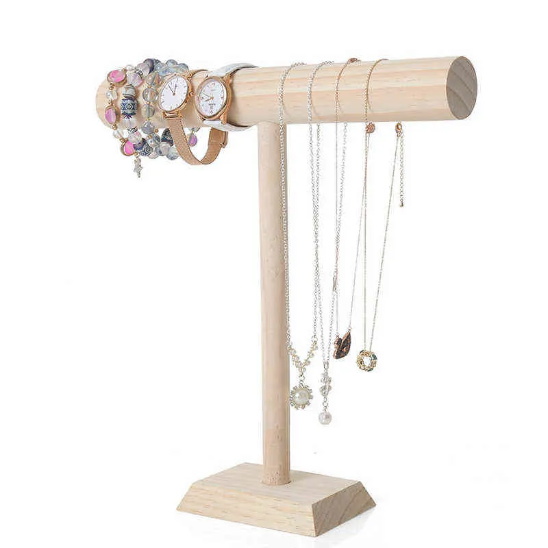 Portable Hard Wooden Bracelet Chain T-Bar Rack Jewelry Display Stand for Bangle Watch Necklace Home Organization Holder Showcase 211105263K