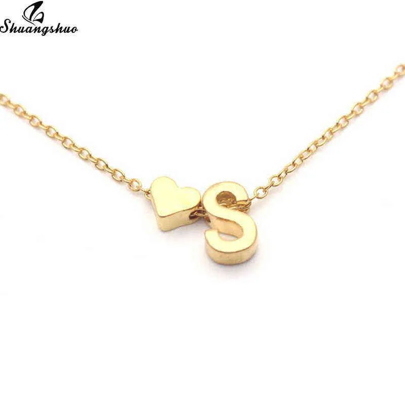 Shuangshuo Pequena Inicial S Bonito Mini Coração Gargantilha Colar Corrente Carta de Amor Pingente Mulheres Simples Feriado Collier Namorada Presente G182c