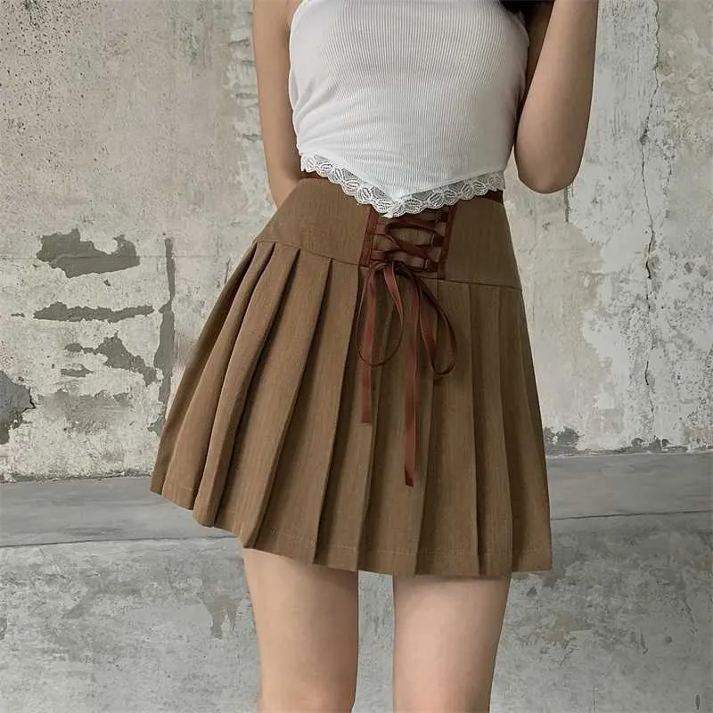 Japońskie Harajuku Dziewczyny Słodka Koronka Plaid Wysoka Talia Plisowana Spódnica Gothic Cute Lolita Cake Mini Spódnice 210529