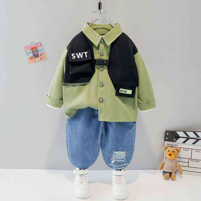 Toddler Erkek Bebek Giyim Takım Elbise Bahar Ve Sonbahar Çocuk Giyim Takım Elbise Moda Çocuklar Sevimli Çizgili Erkek Suit 220113