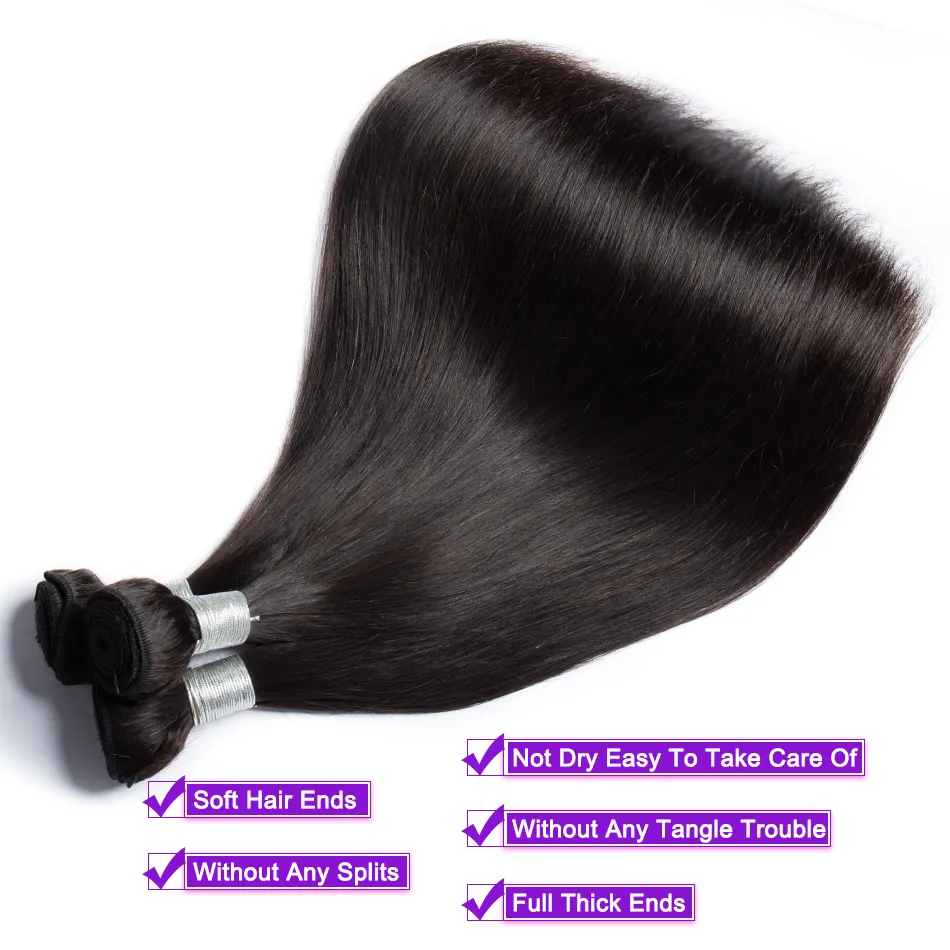 Glamorous Brazilian Hair Weft Straight Bundles Brazilian 10A Remy Human Hair Bundles Natural Color Extensions