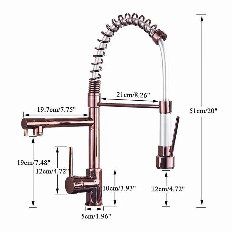 SHBSHAIMY Rubinetti da cucina a molla in cromo / oro rosa Rubinetto lavello da cucina a scomparsa nero Miscelatore acqua fredda con doppio beccuccio girevole 210719