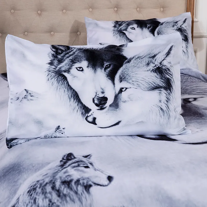 Wolf Couple Bedding Sets Cool Grey Lovers Wolf Duvet Cover Set 3D Vivid Comforter Cover Twin Full Queen King Y2004172588