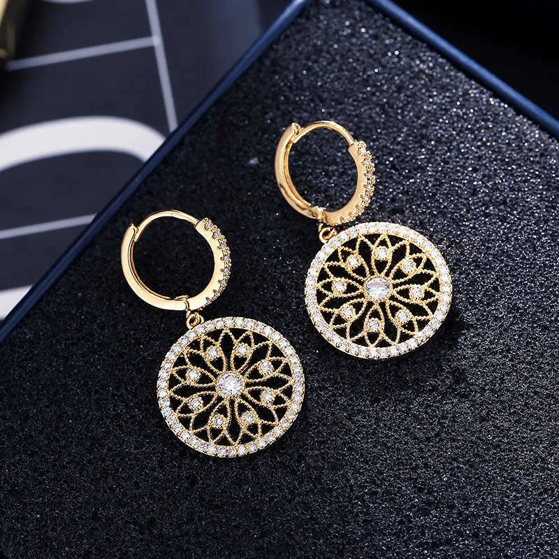 14K or véritable diamant boucle d'oreille ronde creuse mariage pure pierre précieuse pour femmes péridot Bizuteria goutte bijoux Orecchini 21062537817725832101