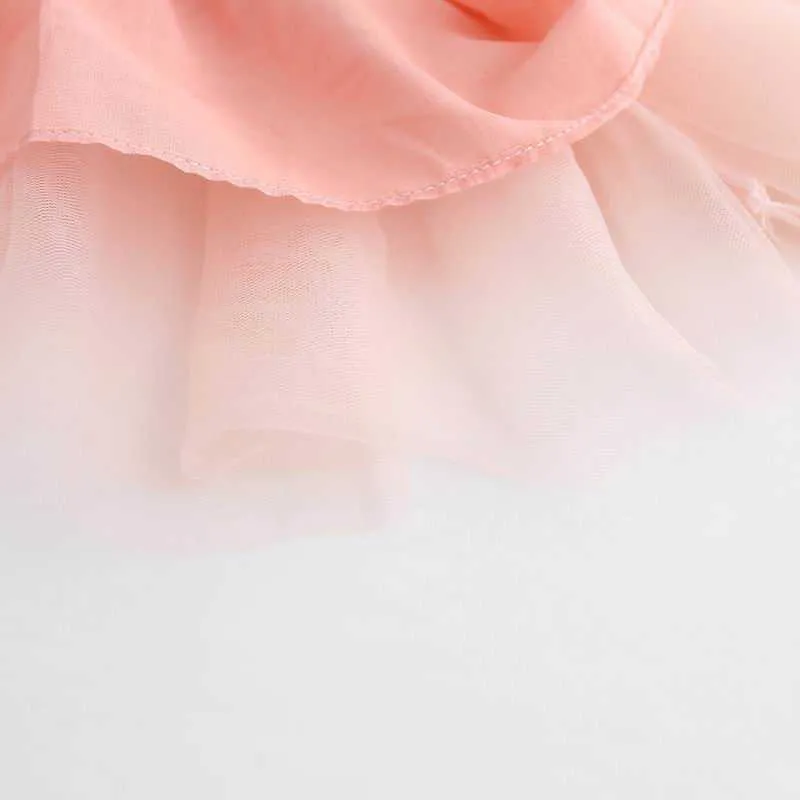 Vente au détail Printemps Automne Fille Robes Corée Style Polka Dot Gaze À Manches Longues Princesse Robe Enfants Vêtements 2-6T AZ470 210610