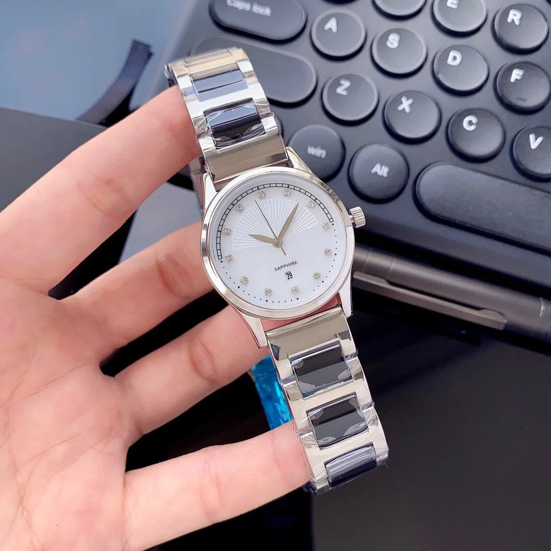 Классический бренд Геометрические сапфировые наручные часы повседневные женщины кварцевые часы женская мать жемчужной керамической часы 30 мм