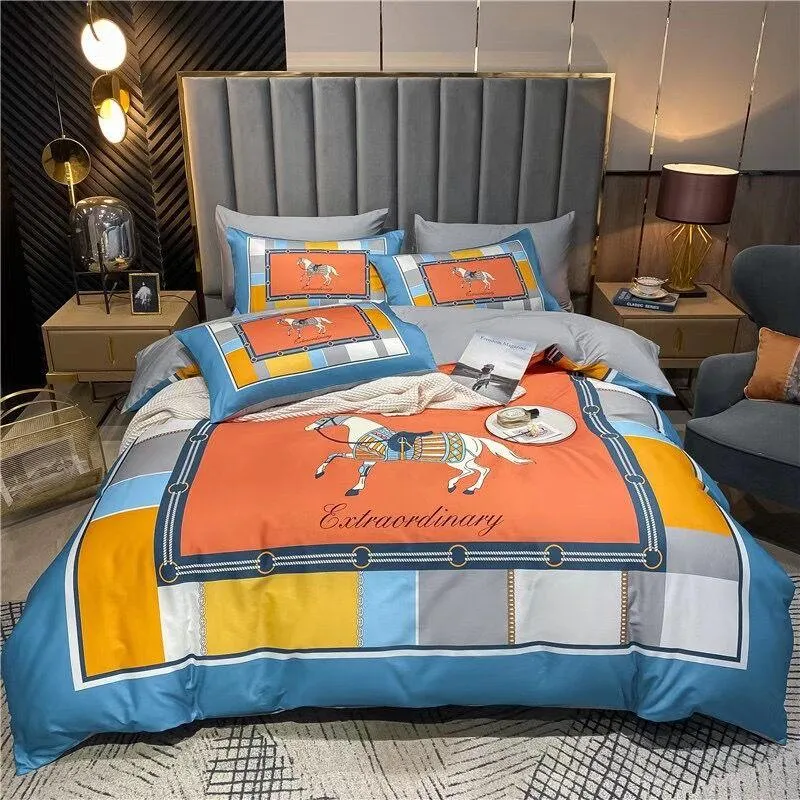 Luxury cotton designer bedding sets yellow and blue winter queen bed comforters set