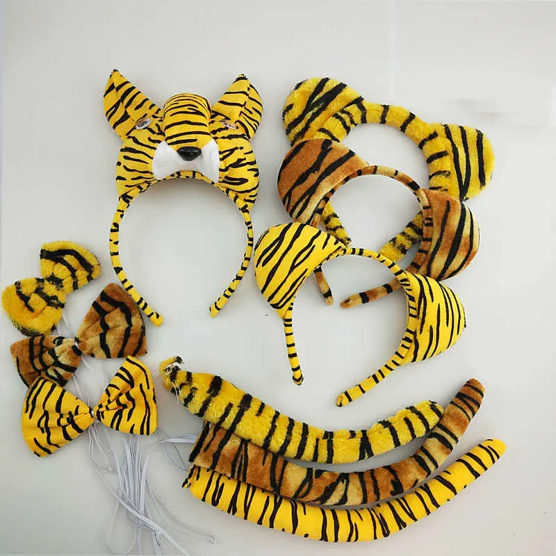 Pojke barn vuxna barn tiger pannband båge slips svans djur kostym cosplay prestanda födelsedagsfest props halloween gåva Q09101050283