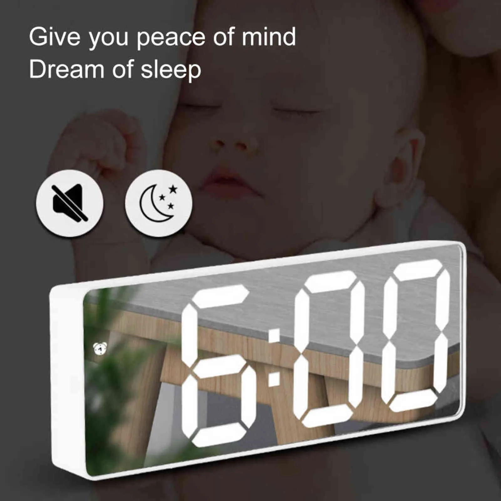 Acrylique / Miroir Réveil LED Horloge numérique Commande vocale Snooze Temps Affichage de la température Mode nuit Horloge de bureau pour chambre 211112