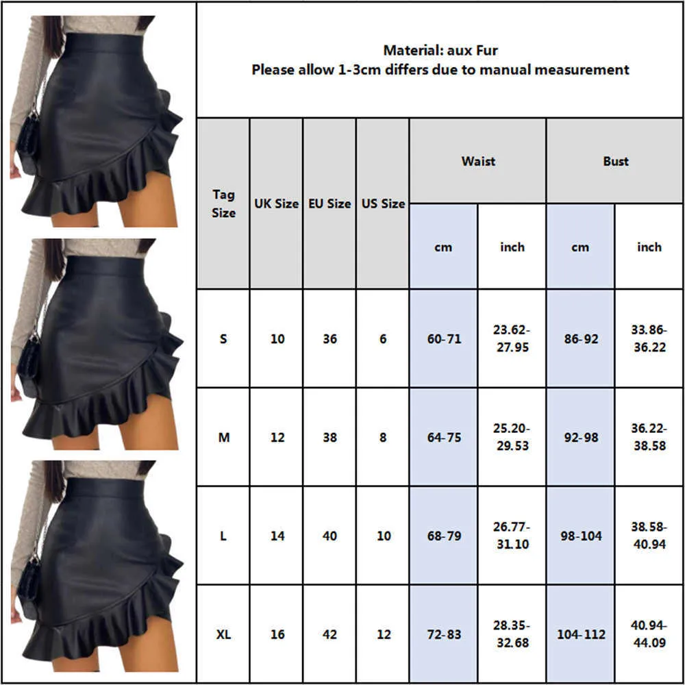 Gonne aderenti sexy Donna Pu Leather Party Fashion Solid Irregular Faux Female Ruffles Matita D30 210629