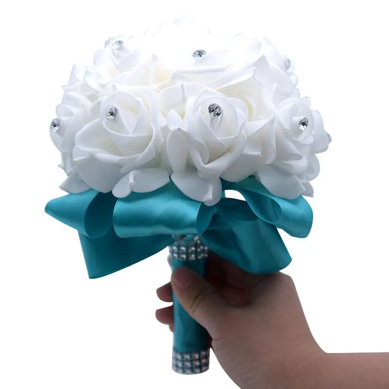 Bröllopsblommor PerfectLifeoh de Noiva Rose Bridesmaid Foam Bridal Bouquet Ribbon287m