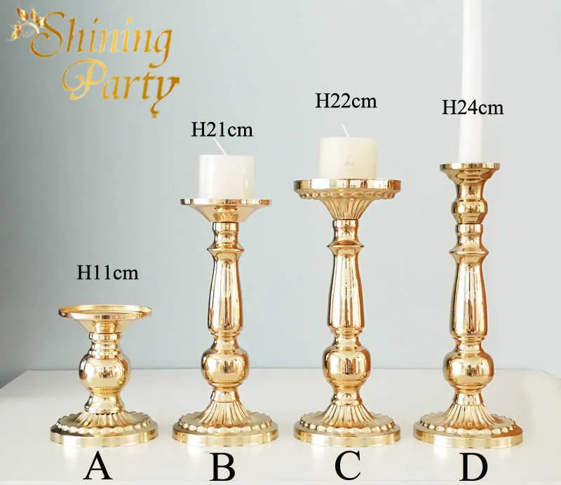 Shining Party Vintage Gold Metal Candle Holders, Centerspecteces Stołowy, Wedding Party Home Bar Boże Narodzenie dekoracji 210722