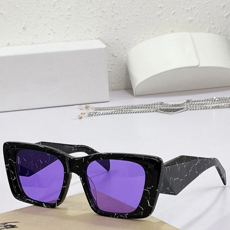 Erkekler Güneş Gözlüğü PR 08ys Moda Klasik Podyum Tarzı Dikdörtgen Siyah Çerçeve Mor Lens Lüks Trend Seyahat Tatil Tasarımcısı WOM264F